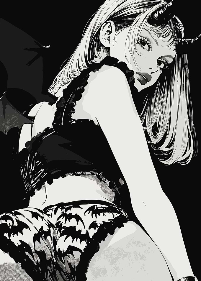 Anime Devil Girl with Bat Pattern