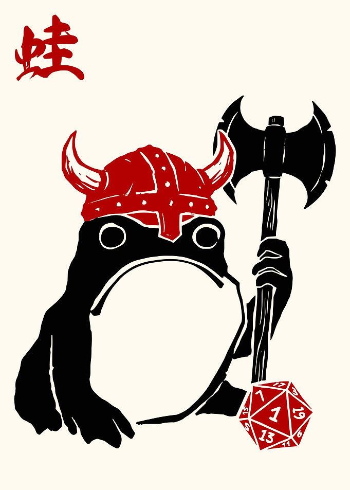 Viking Frog Poster, Funny D20 Fantasy Wall Art, RPG Gamer Dice Illustration Print