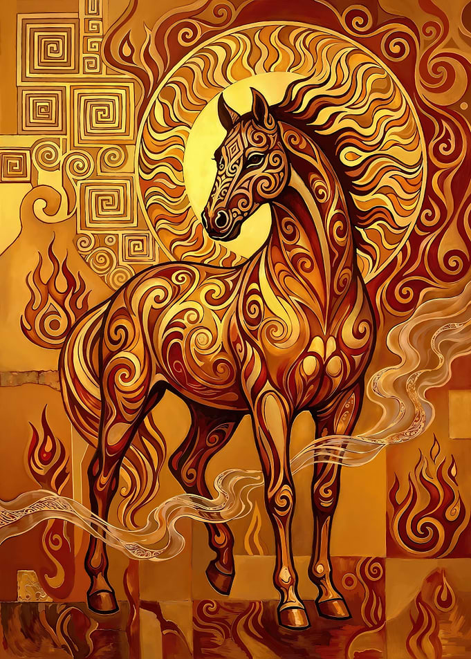 Fiery Horse with Ornate Patterns