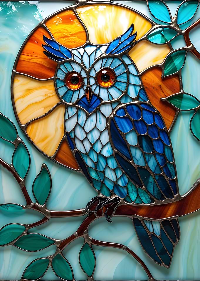 Stained Glass Owl on Branch