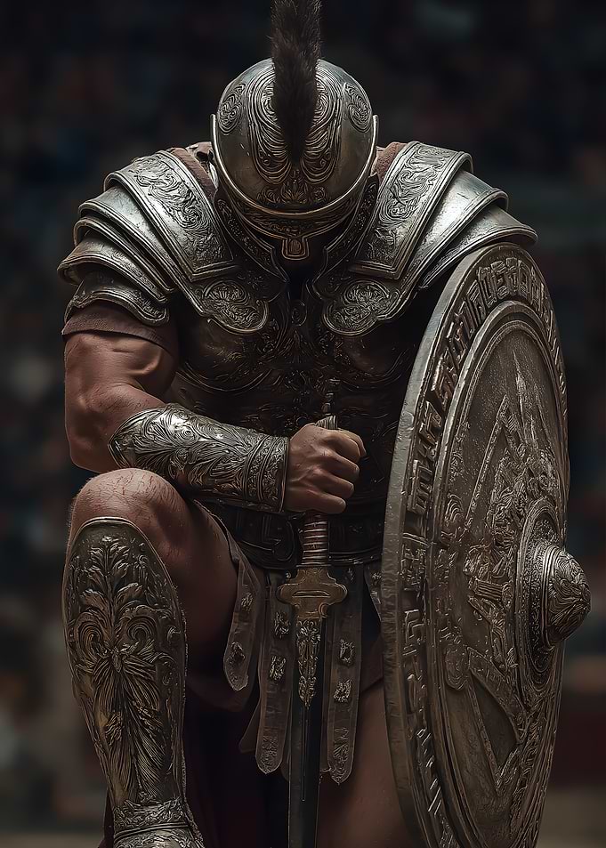 Kneeling Gladiator with Sword and Shield
