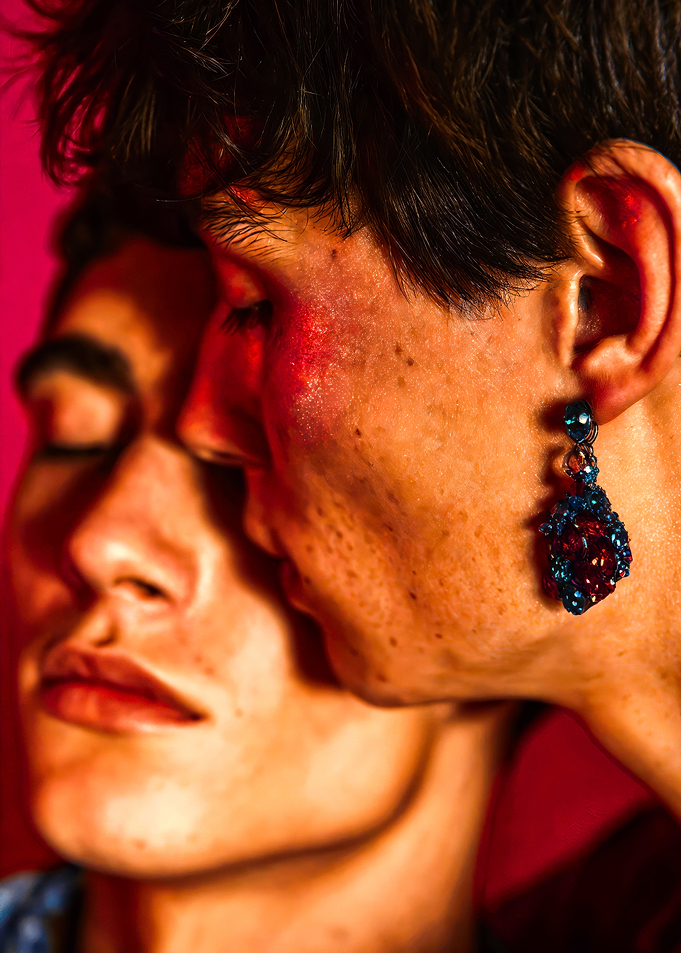 Sensual Faces Crimson Glow Portrait
