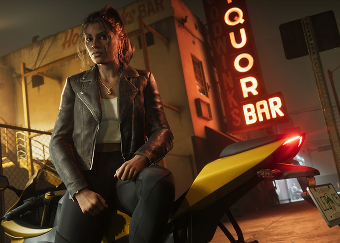 Woman on a motorcycle at night