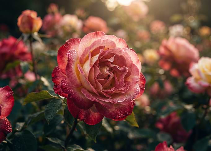 Dew-Kissed Rose in Soft Sunlight