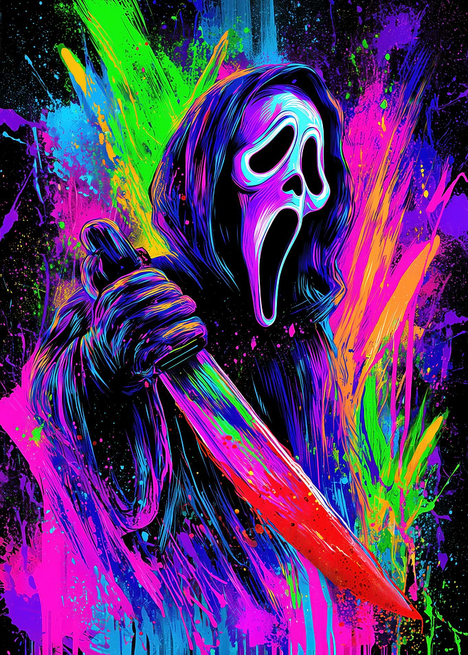 Scream Ghostface Neon Splatter Art