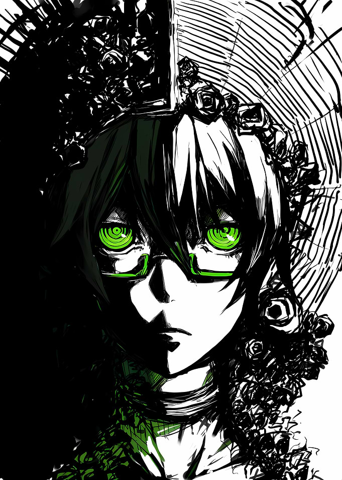 Anime Character with Green Eyes and Roses