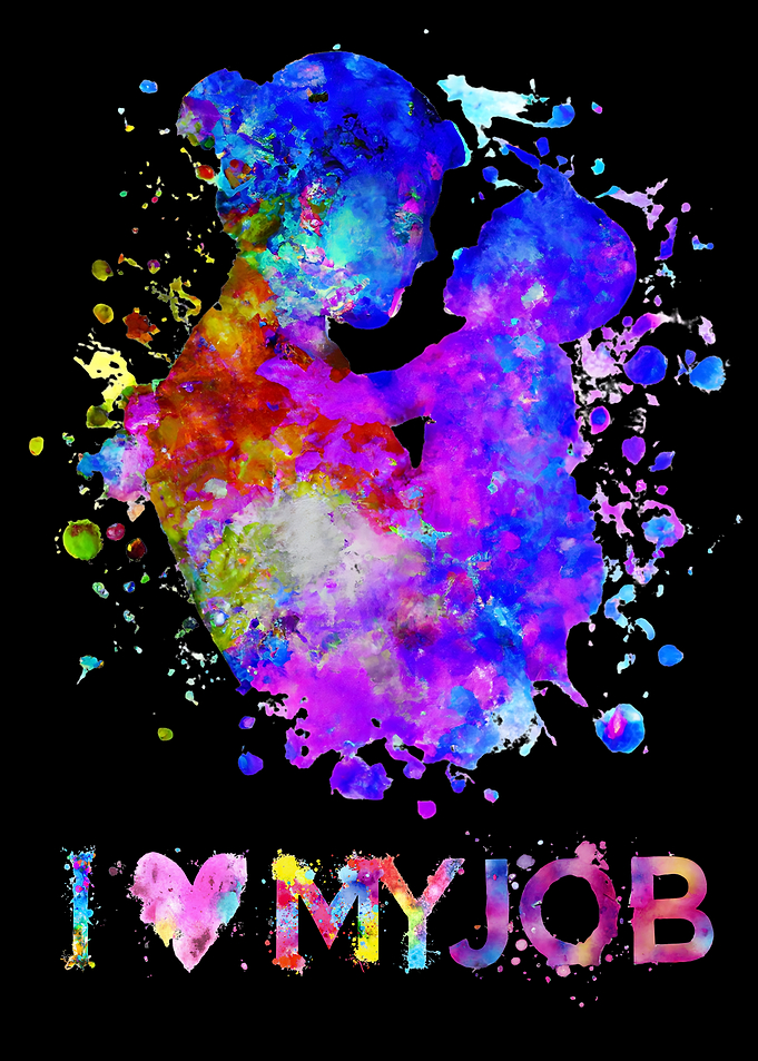 Mother and Child Silhouette with 'I Love My Job' Text