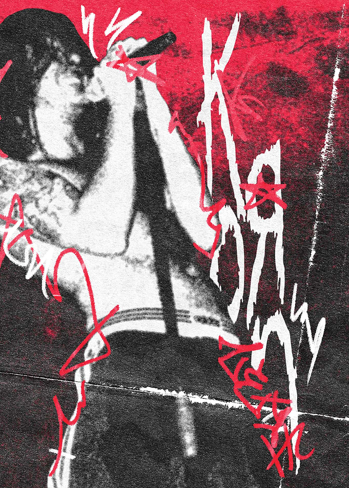 Korn Poster - Metal Punk Rock Singer with Red Graffiti