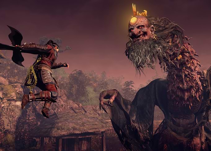 Warrior battles a monstrous creature