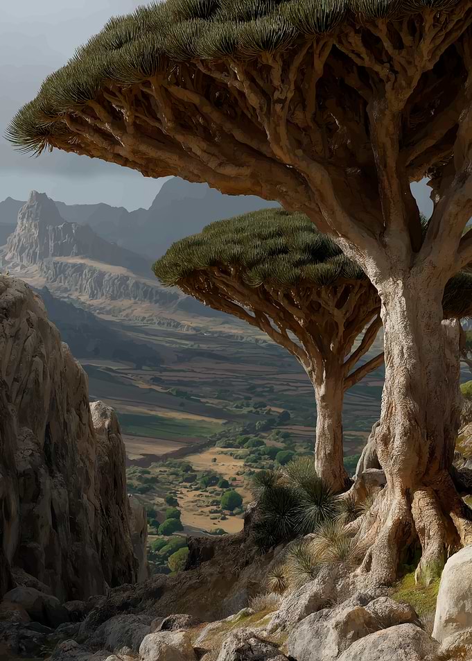 Dragon Trees on a Rocky Outcrop