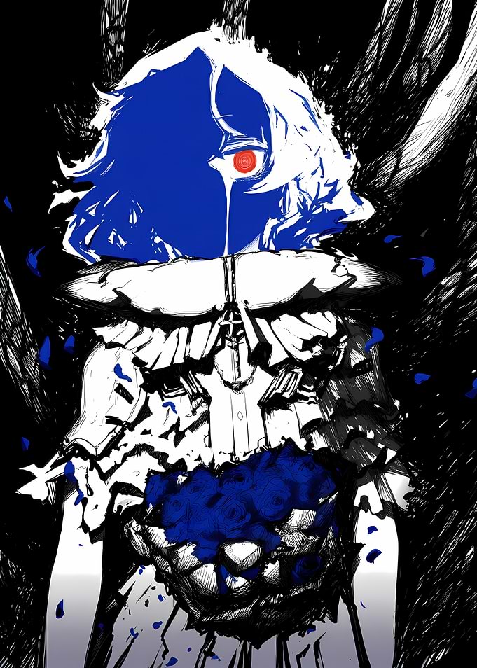 Melancholy Figure with Blue Roses