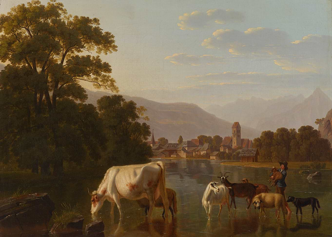 Pastoral Scene with Livestock and Village