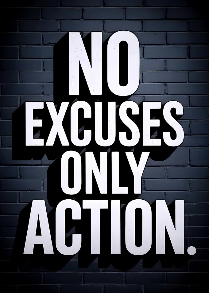 No Excuses Only Action Text Art