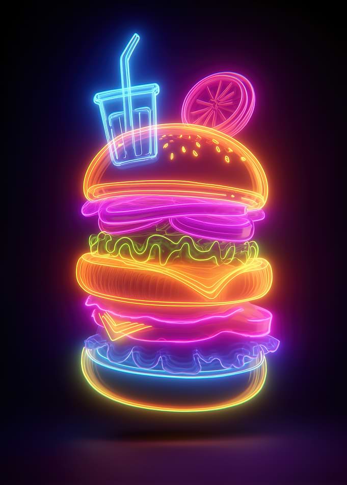 Neon Burger and Drink