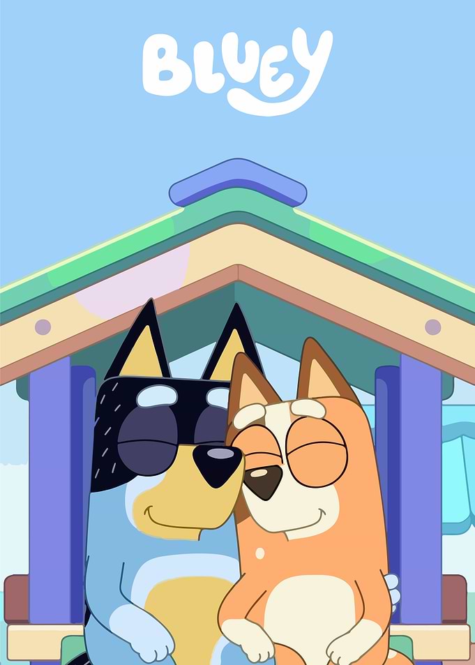 Bluey and Bingo hugging