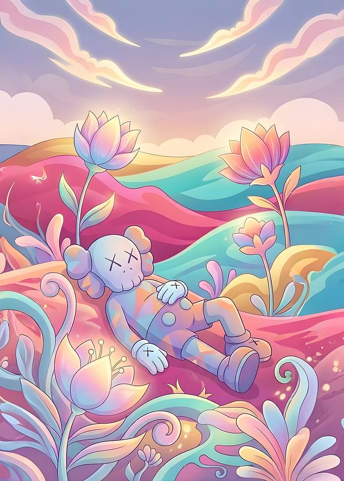 KAWS Companion in a Dreamlike Landscape