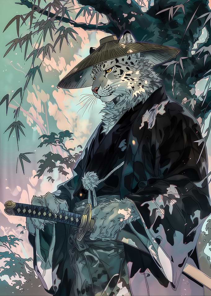 Snow Leopard Samurai with Katana