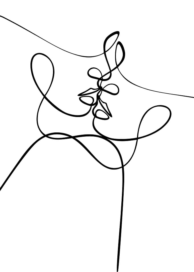 Abstract Kissing Faces Line Art
