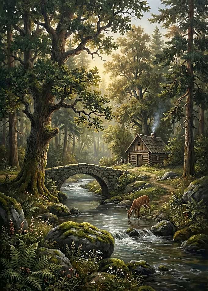 Enchanted Forest Cabin and Bridge