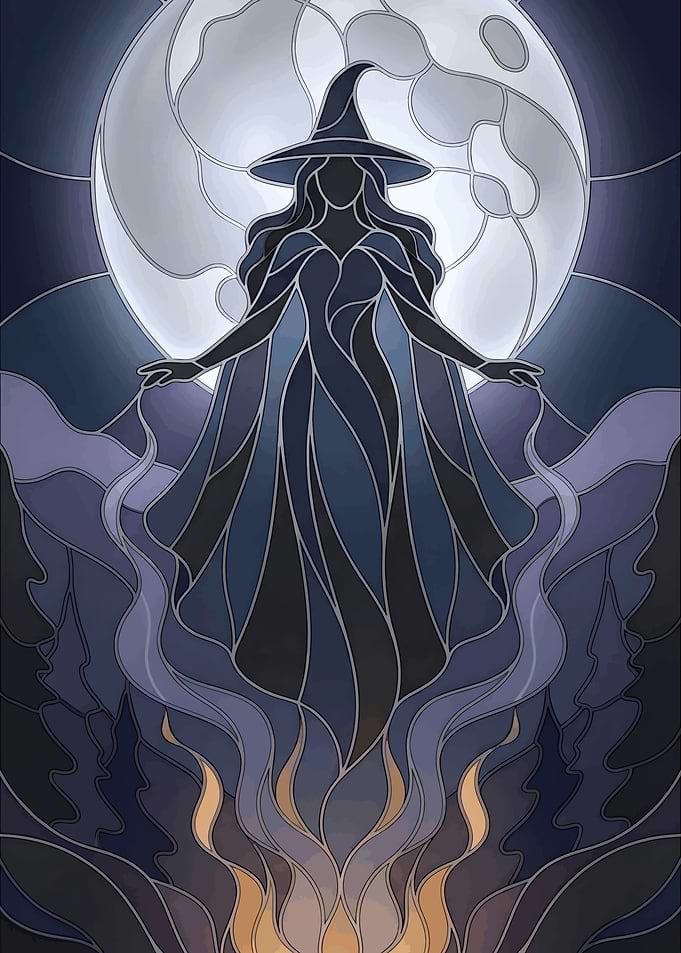 Modern Walpurgis Night Stained Glass Witch Moon Gothic Art