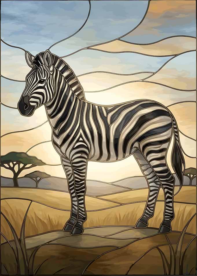 Stained Glass Zebra in Savannah African Safari Wildlife