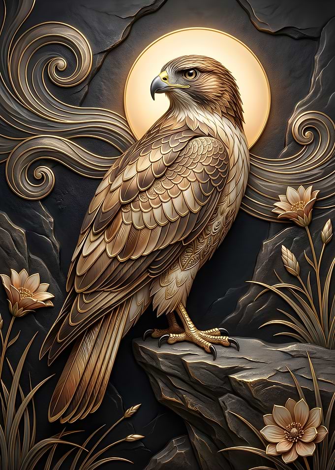 Golden Hawk with Floral Embellishments