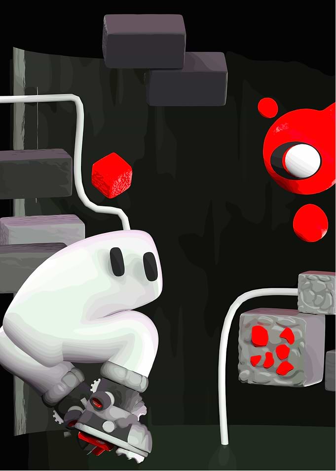 White Character in a Dark, Blocky World