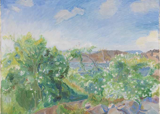 Impressionistic Landscape with Blooming Trees