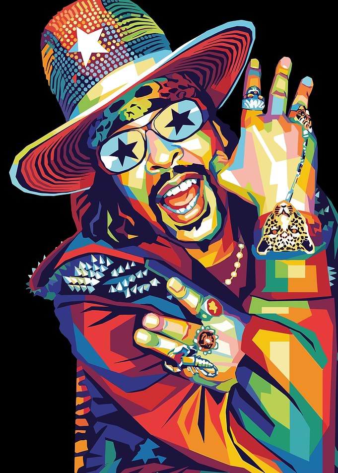 Bootsy Collins Colorful Portrait of a Man in a Hat