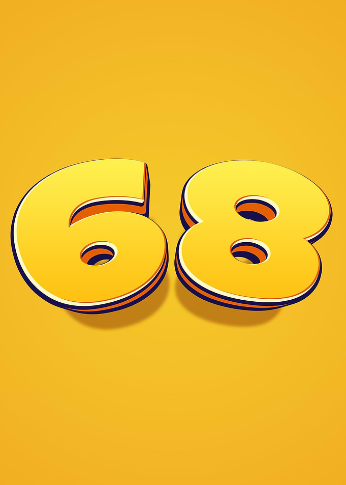 Number 68 in 3D Yellow