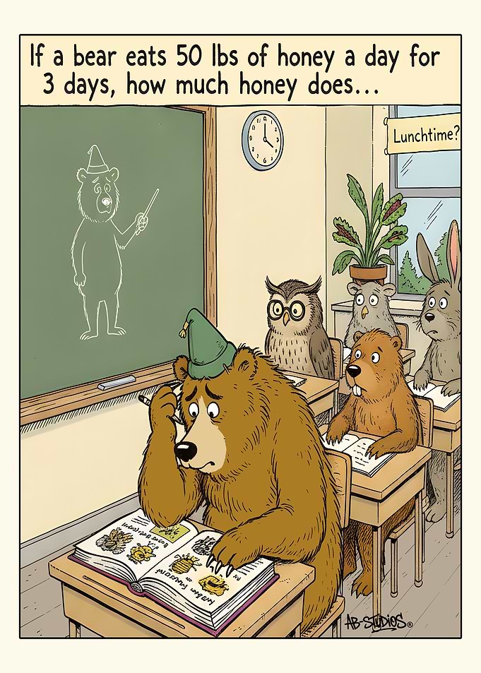 Bear struggling with math problem