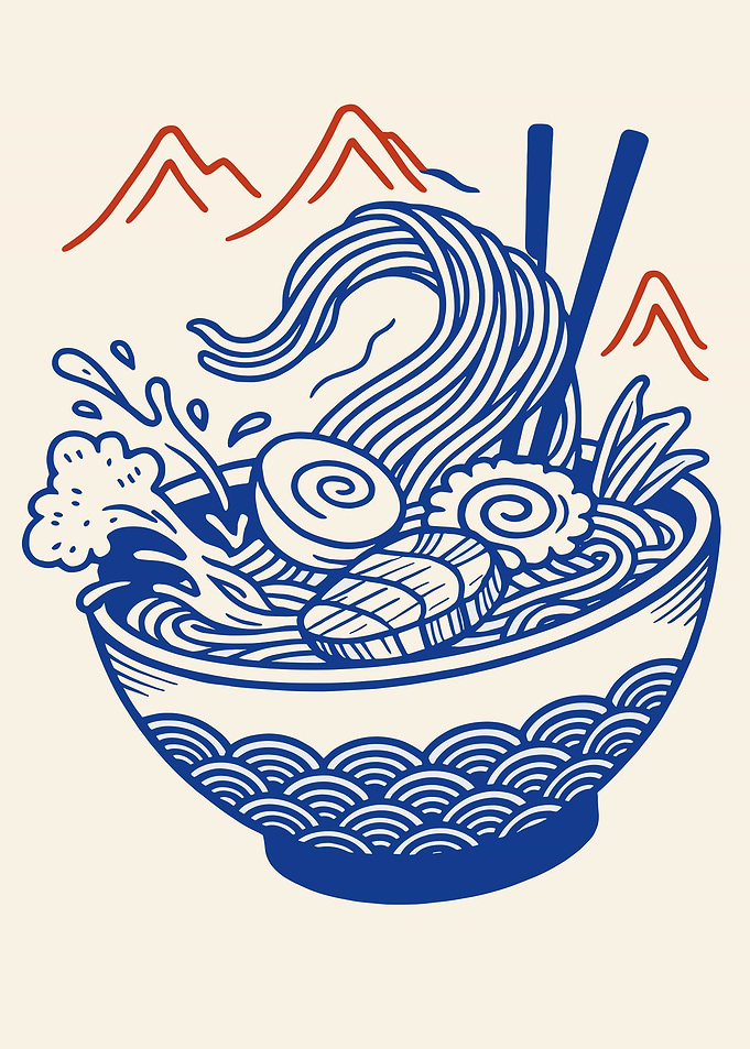 Ramen Bowl with Mountains and Waves