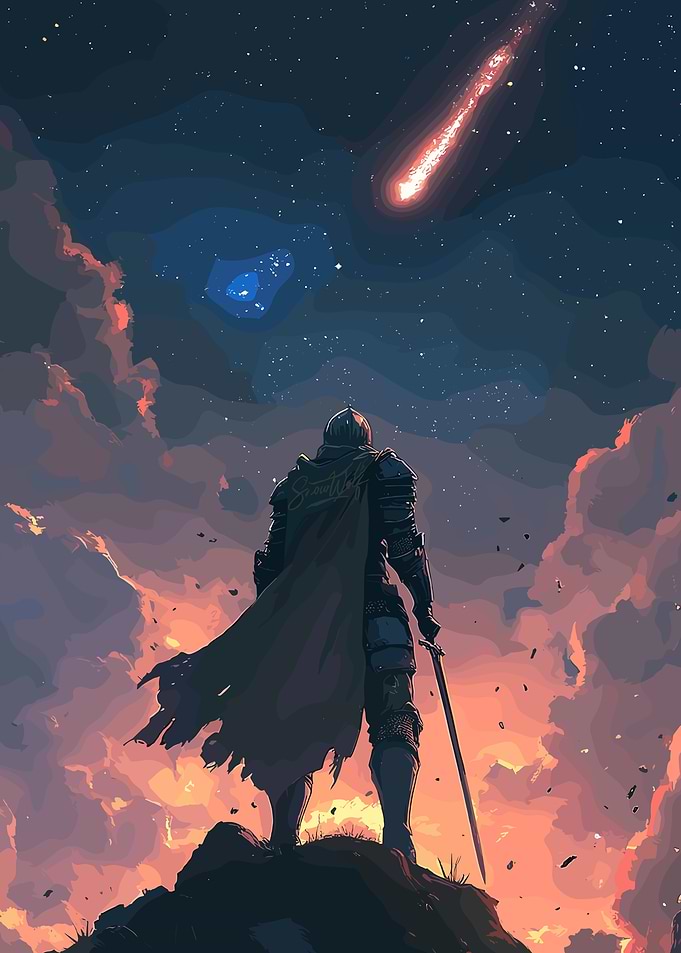 Knight Gazing at a Meteor Shower