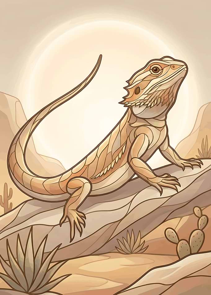 Bearded Dragon in Desert Landscape Stained Glass