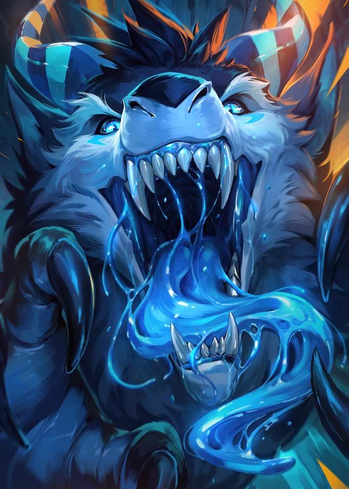 Feral Blue Creature with Glowing Eyes