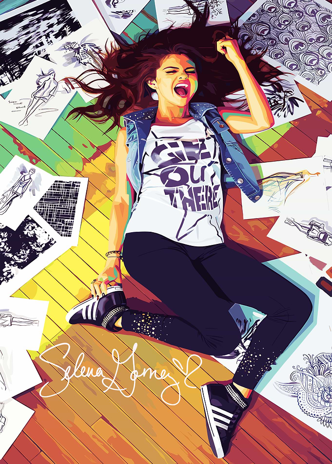 Selena Gomez with Fashion Sketches