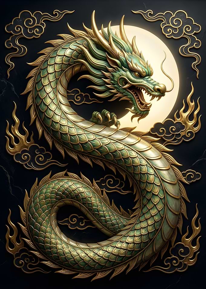 Green Dragon with Golden Ornaments