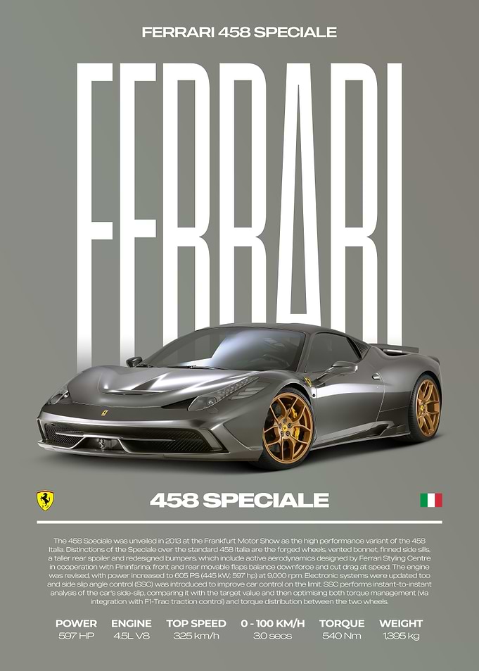 Ferrari 458 Speciale Car Poster