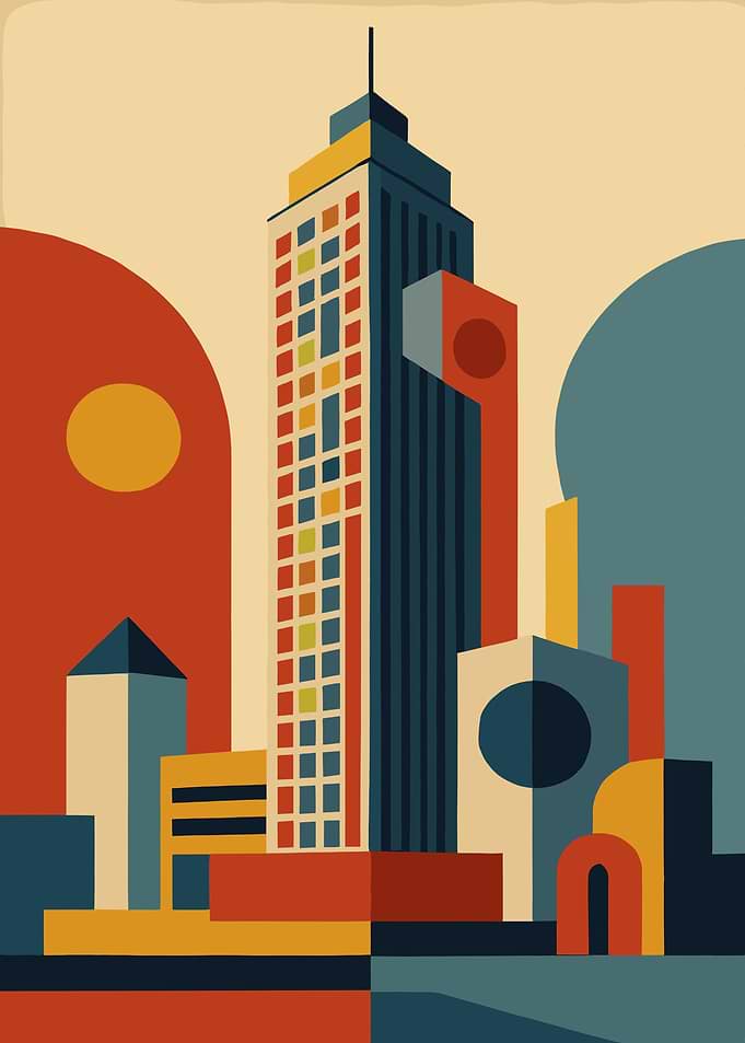 Retro Cityscape with Tall Buildings