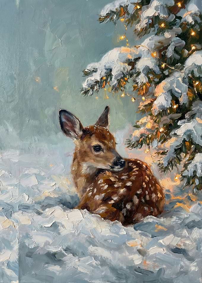 Fawn in Snowy Christmas Scene