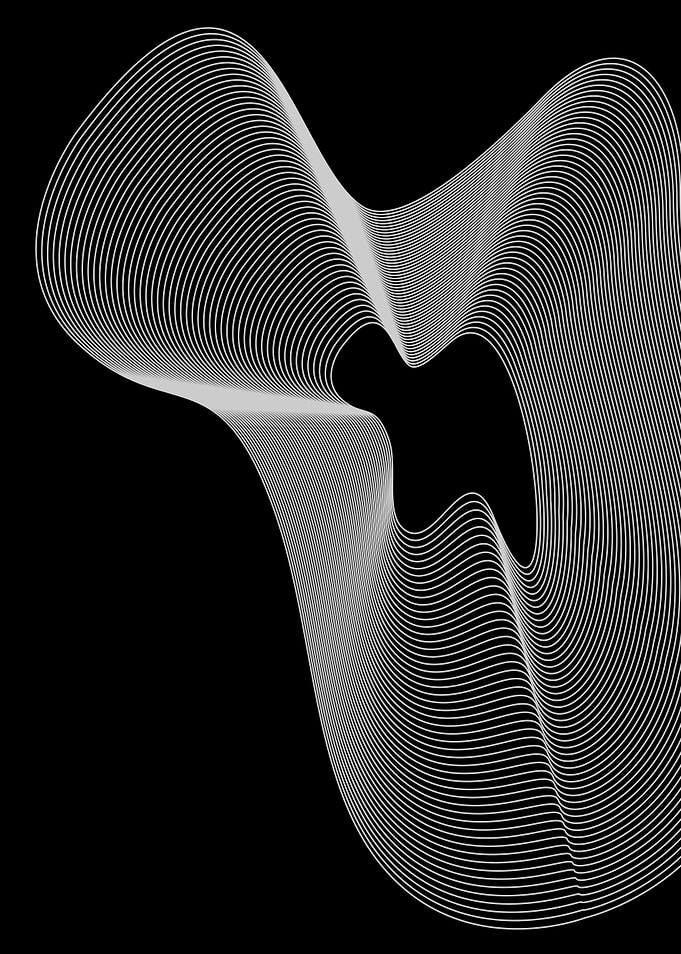 Abstract White Wavy Lines on Black