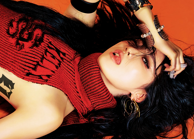 aespa in Red Top with Tattoo