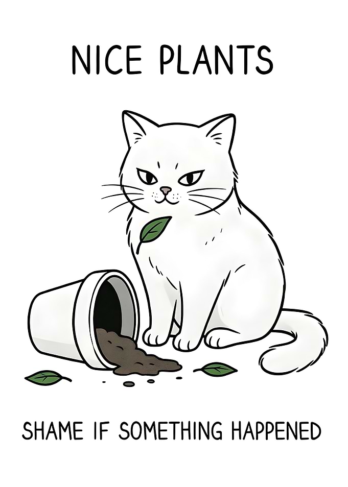 Cat with overturned plant pot