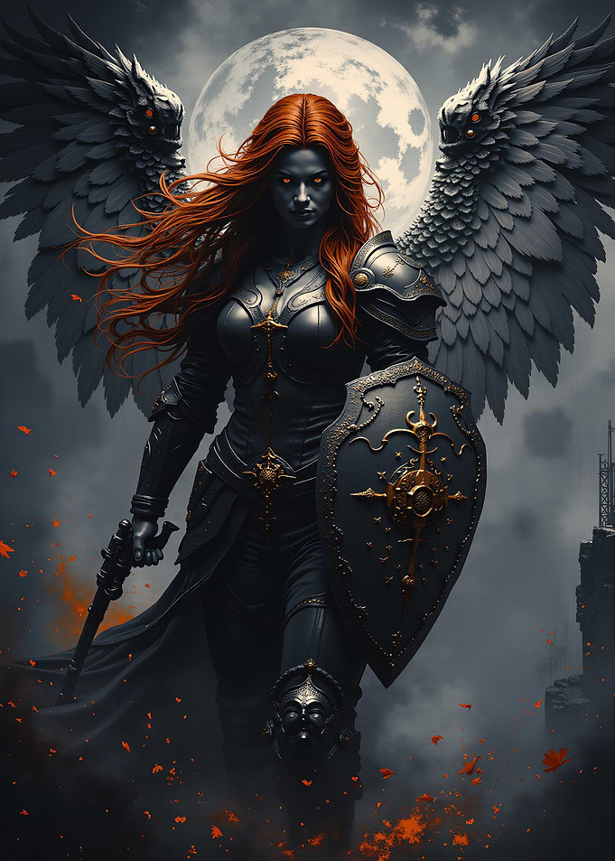Warrior Angel with Fiery Hair