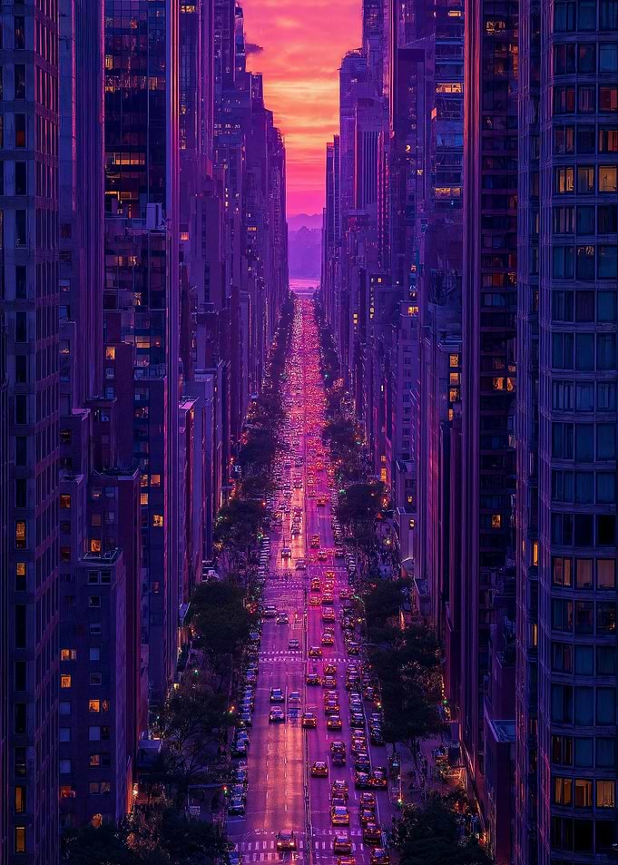 Purple Cityscape at Sunset
