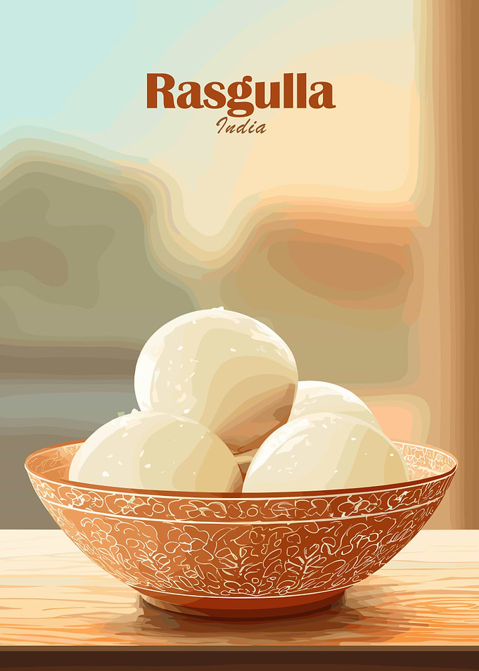 Rasgulla in a decorative bowl