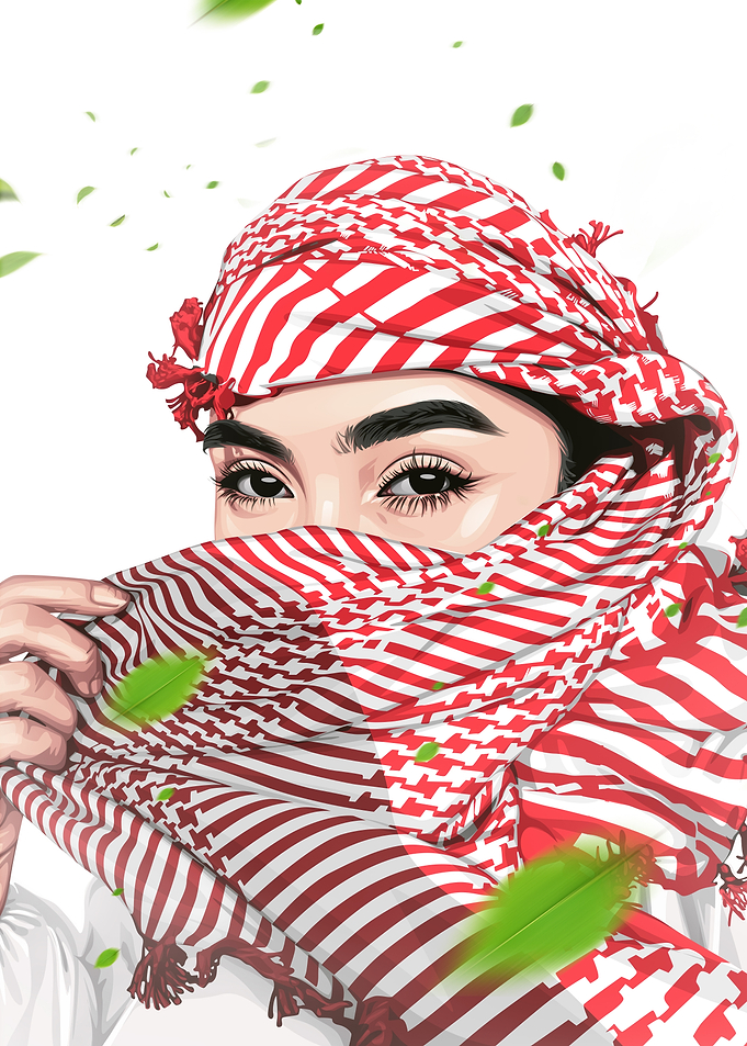 Woman in Red and White Keffiyeh