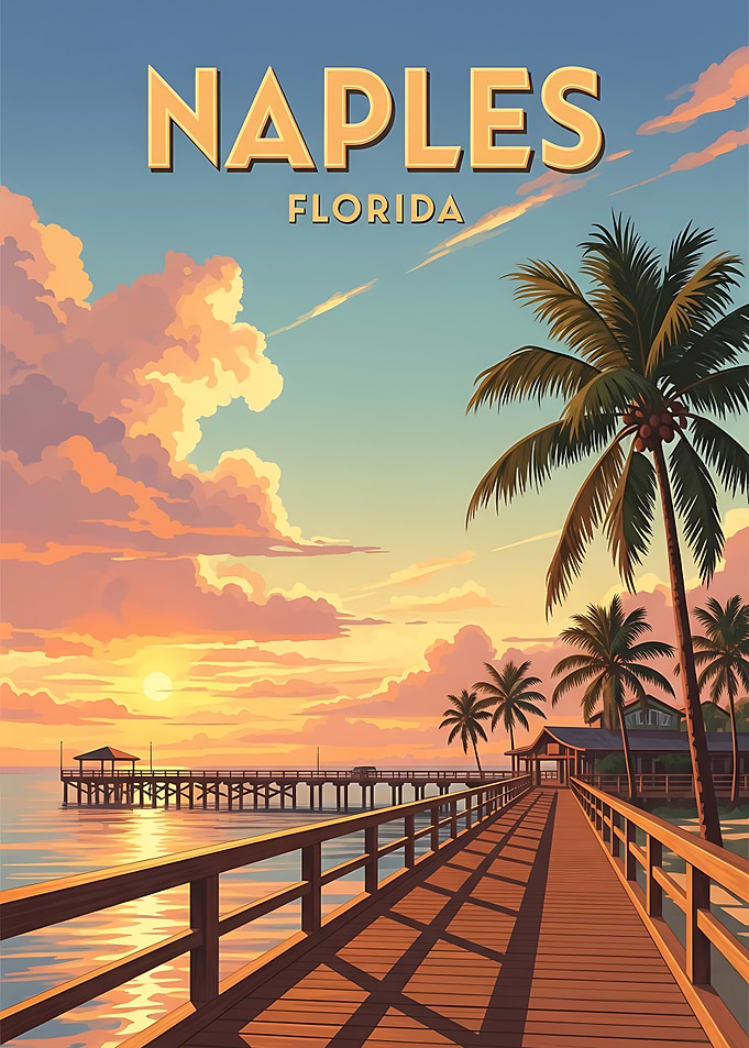vintage Naples Florida Pier Sunset wall Art decor