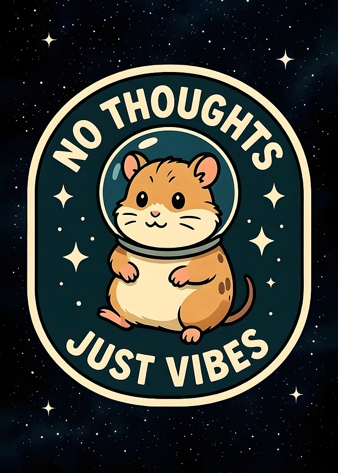 Cute Hamster Astronaut 'No Thoughts Just Vibes'