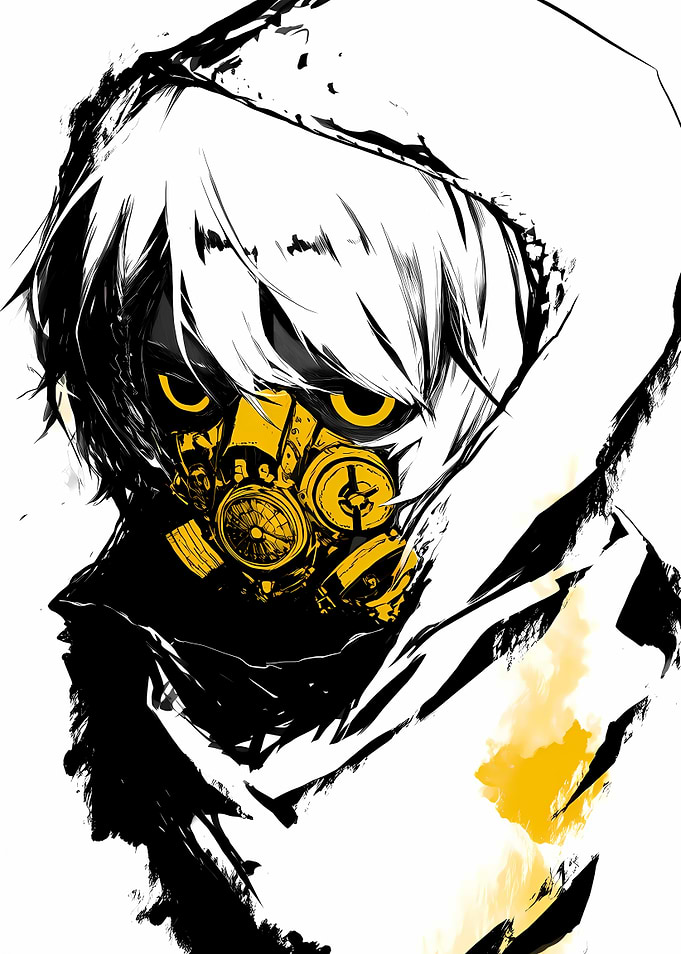 Anime character with gas mask